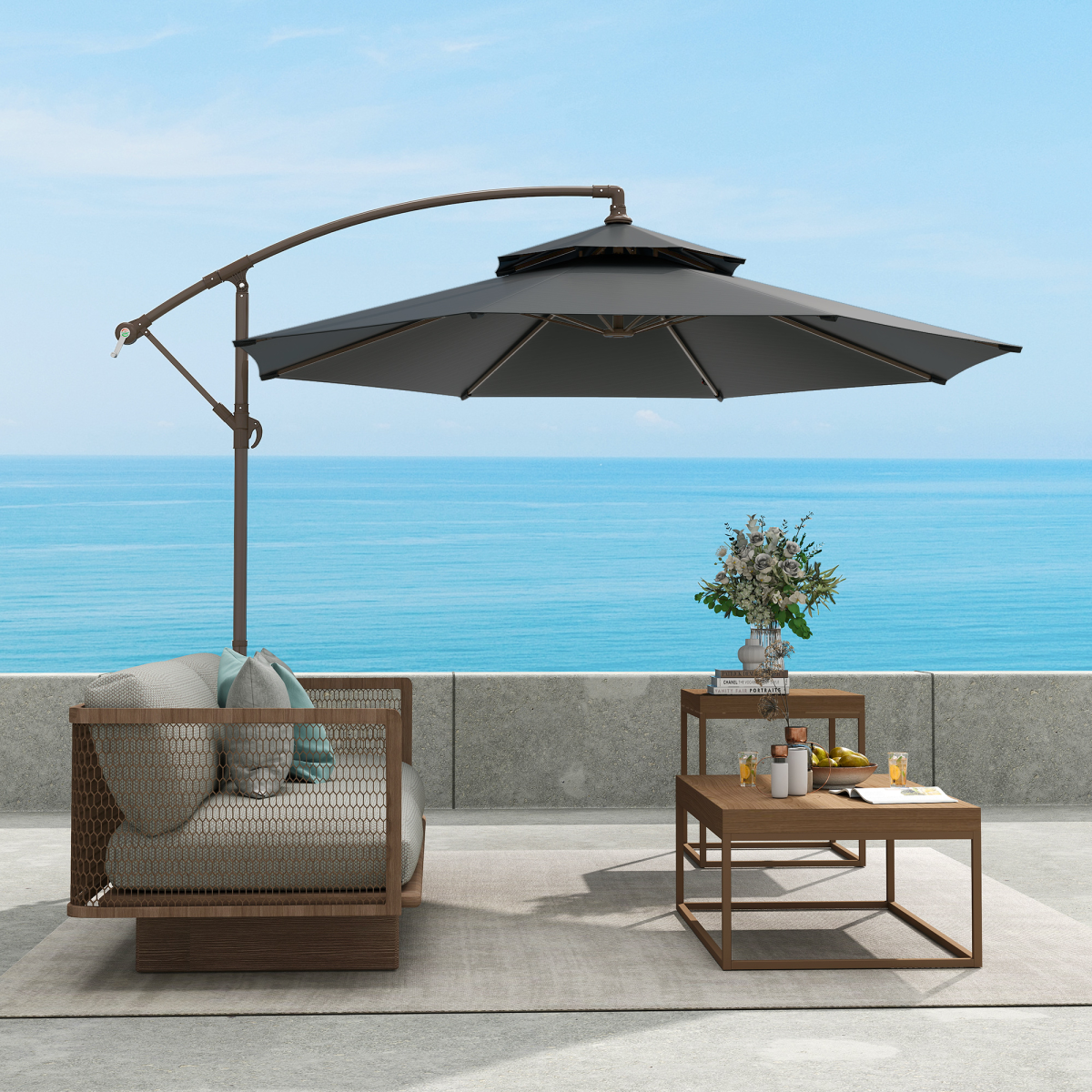 27m garden banana parasol cantilever umbrella handle dark view 9