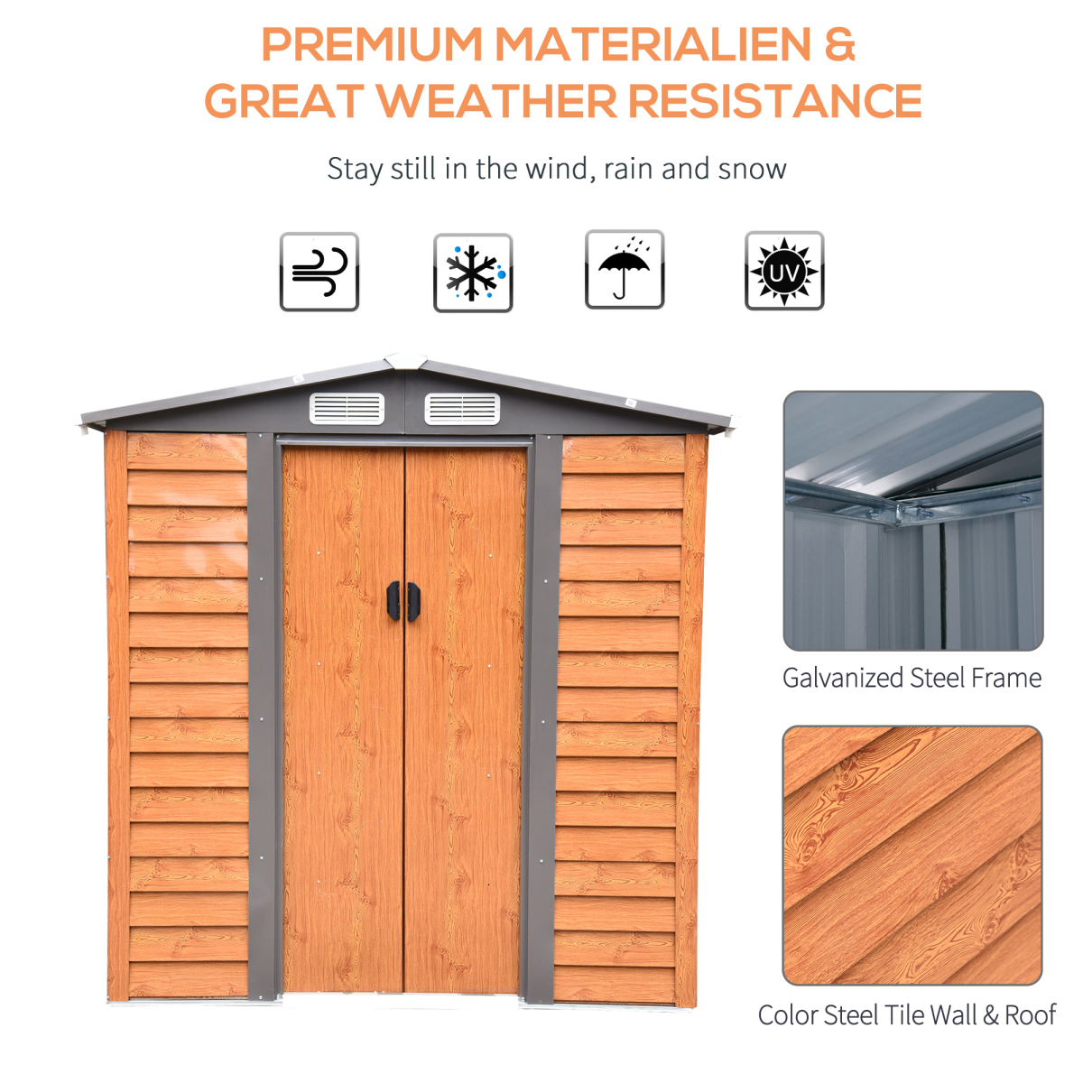 6x5ft metal garden shed house gardening tool storage view 4