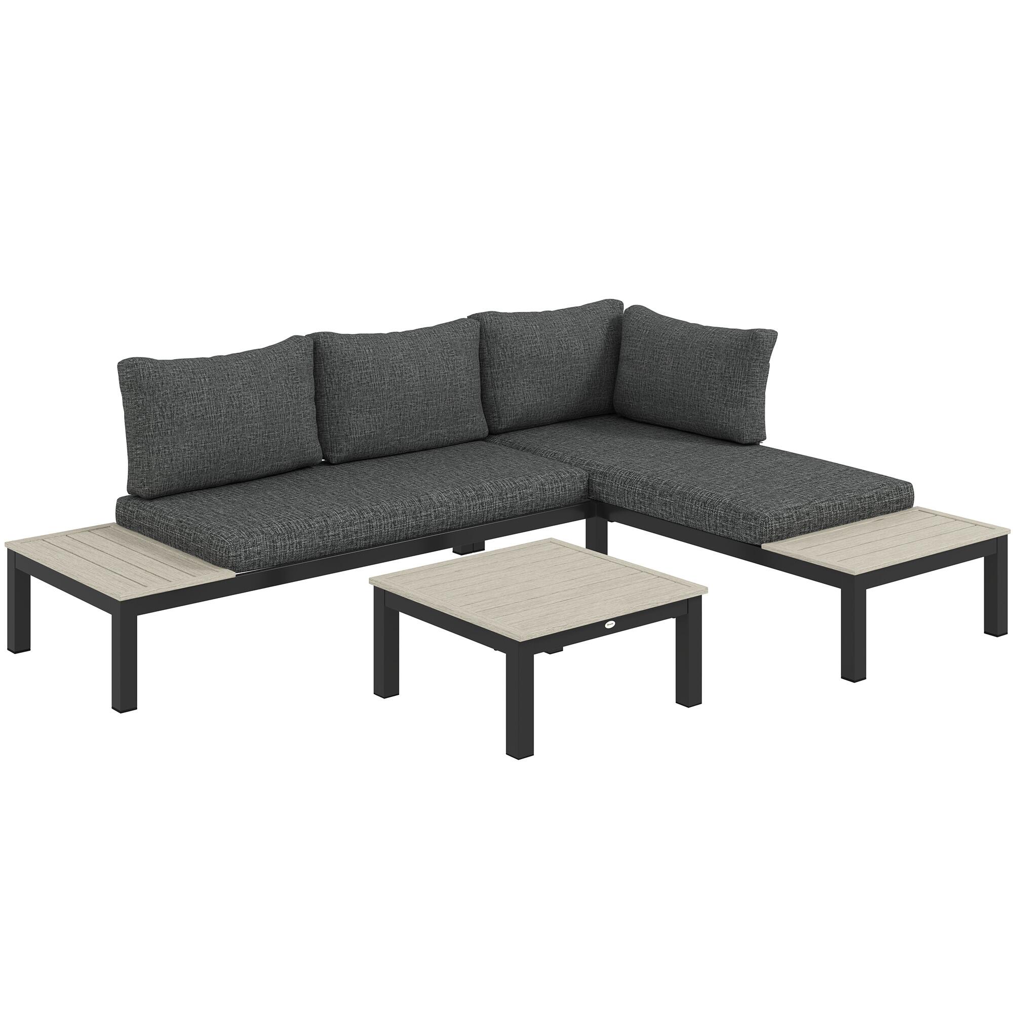 outsunny 3pcs garden sectional sofa side table furniture view 1