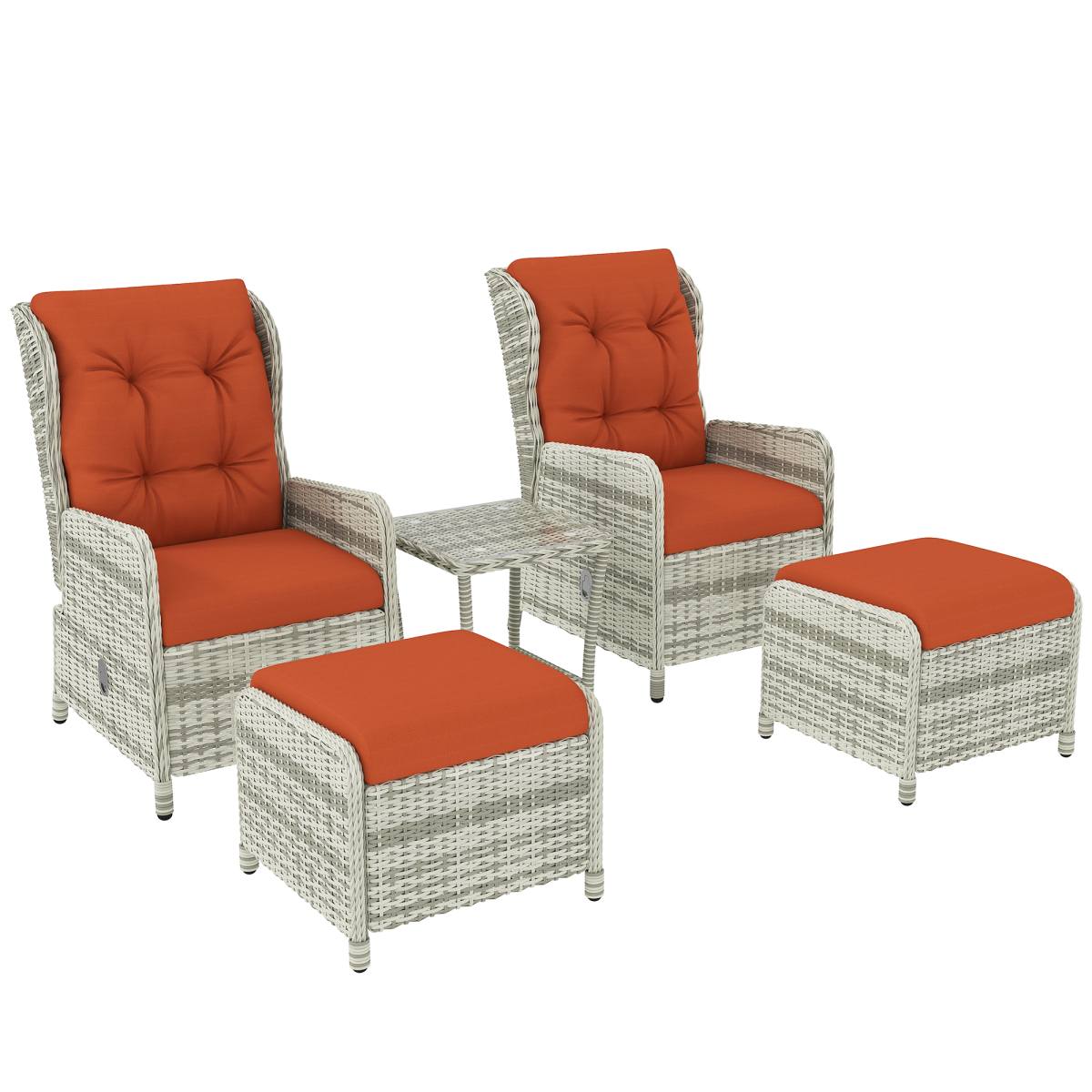 outsunny recliner rattan garden furniture w twotier table view 1
