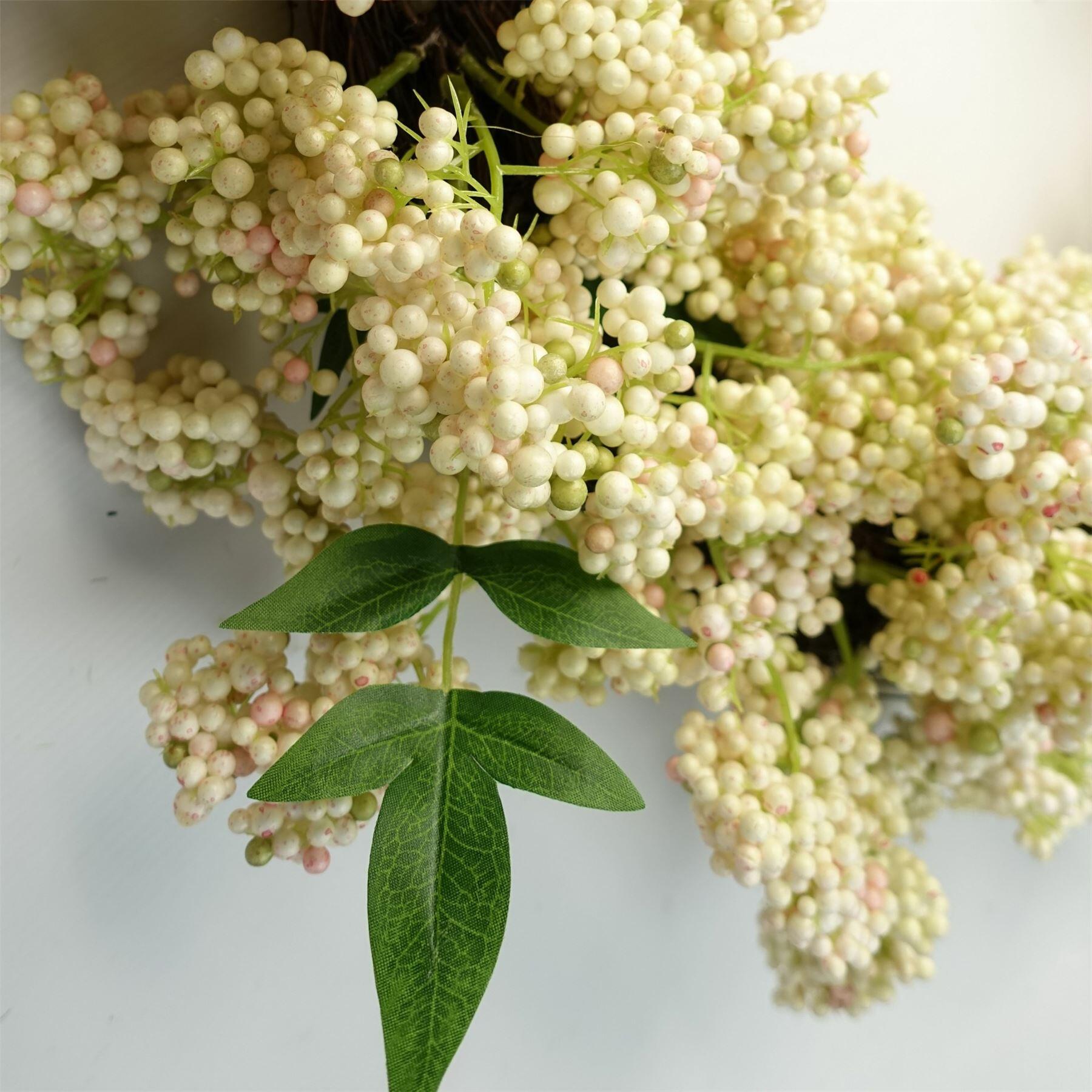 image of 55cm artificial hanging white berries wreath view 36