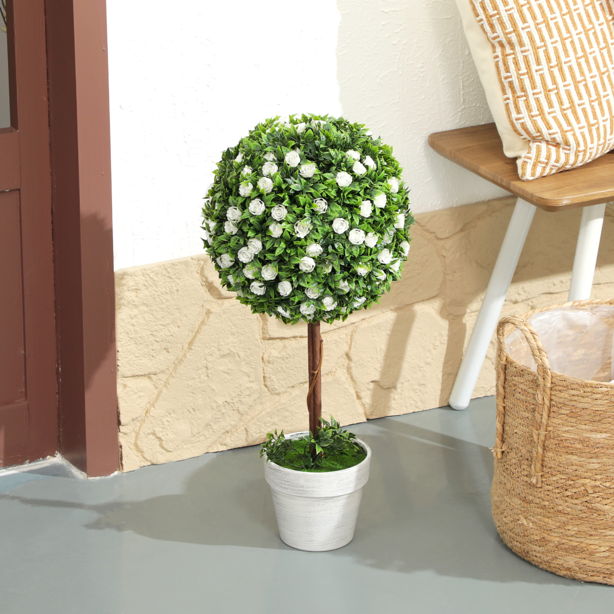 image of set of 2 artificial plants with rose flower in pot, 60cm view 7