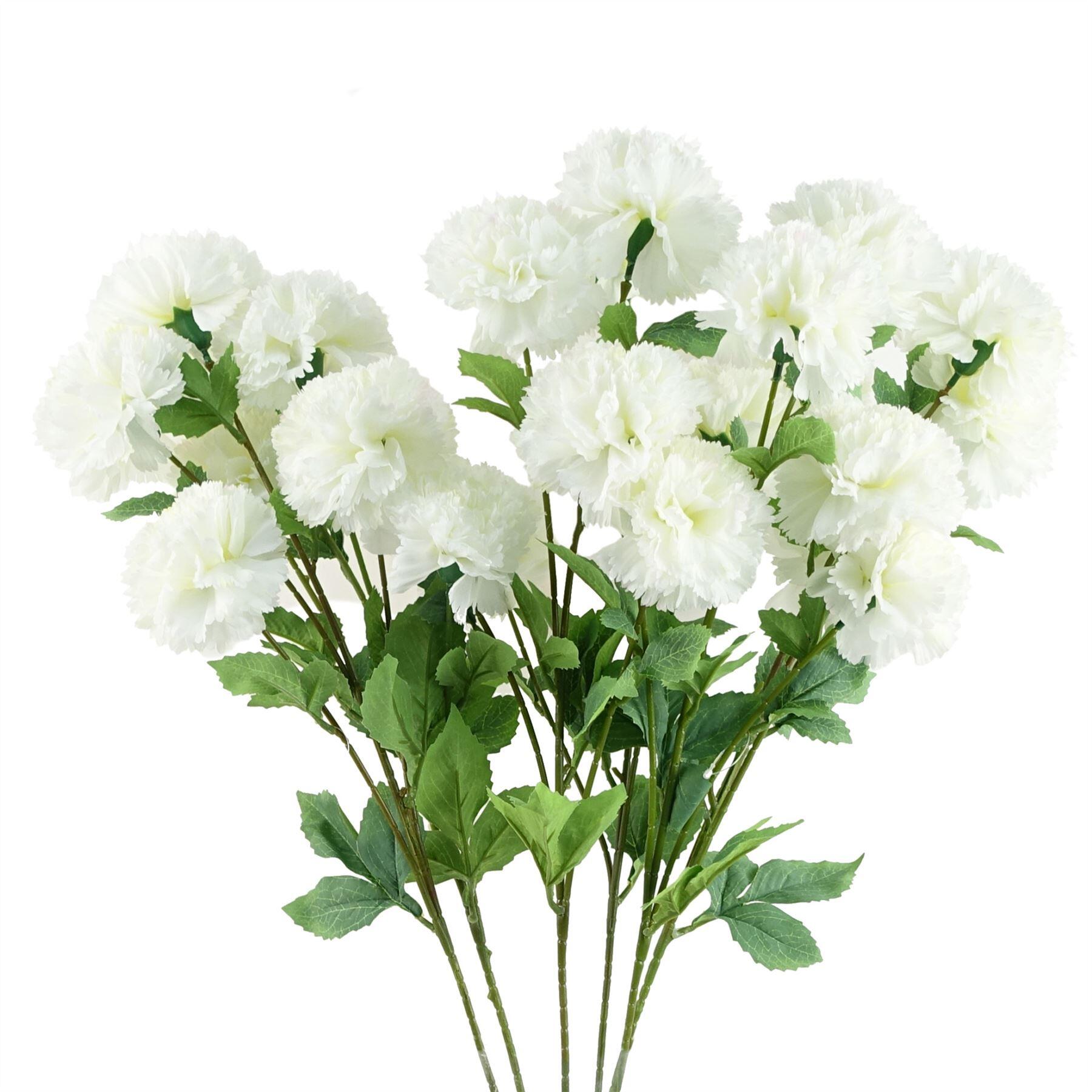 image of pack of 6 x 70cm white artificial carnation stem  24 flowers