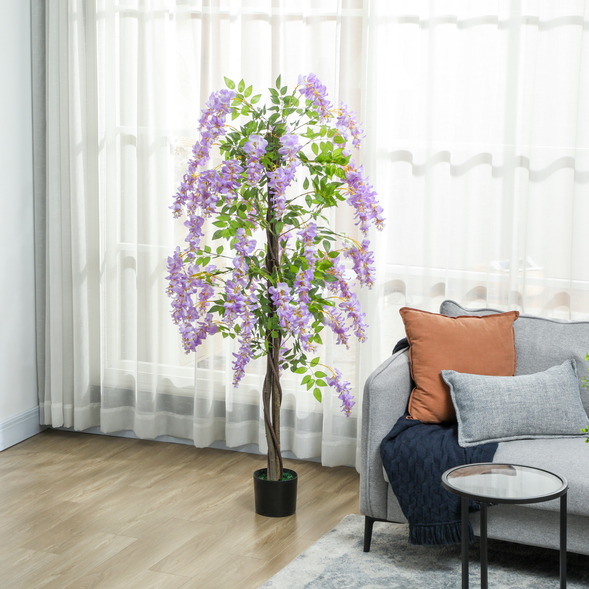 image of artificial wisteria flower with 756 leaves and 54 flowers, purple view 7
