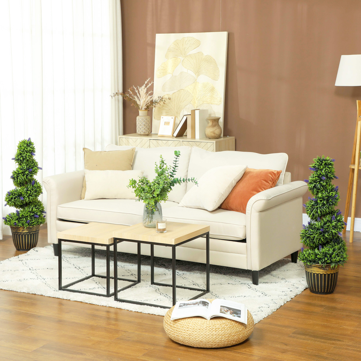 image of set of 2 decorative artificial plants with lavender and pot, 90cm view 7