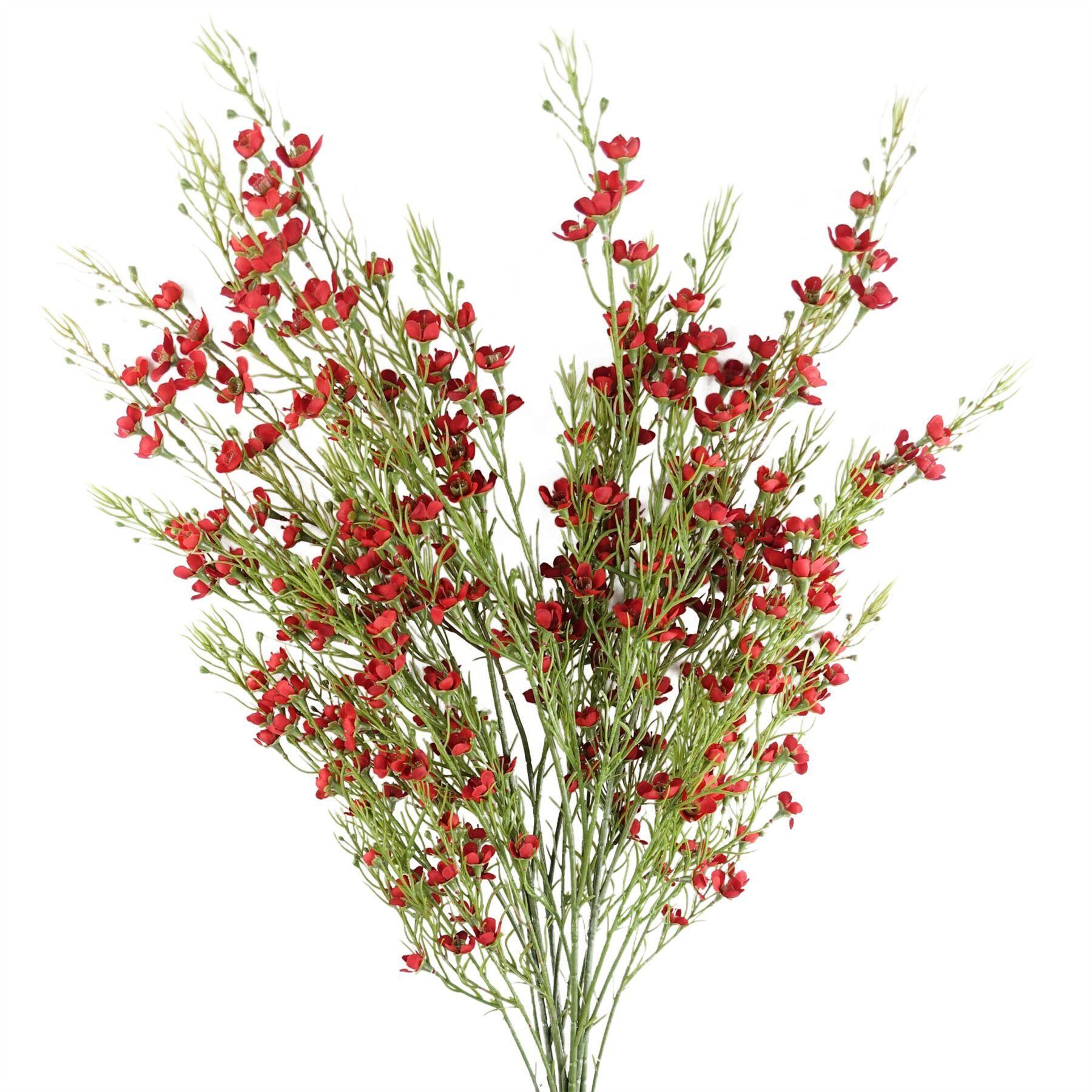 image of pack of 6 x 100cm artificial foliage stem with small flowers  red