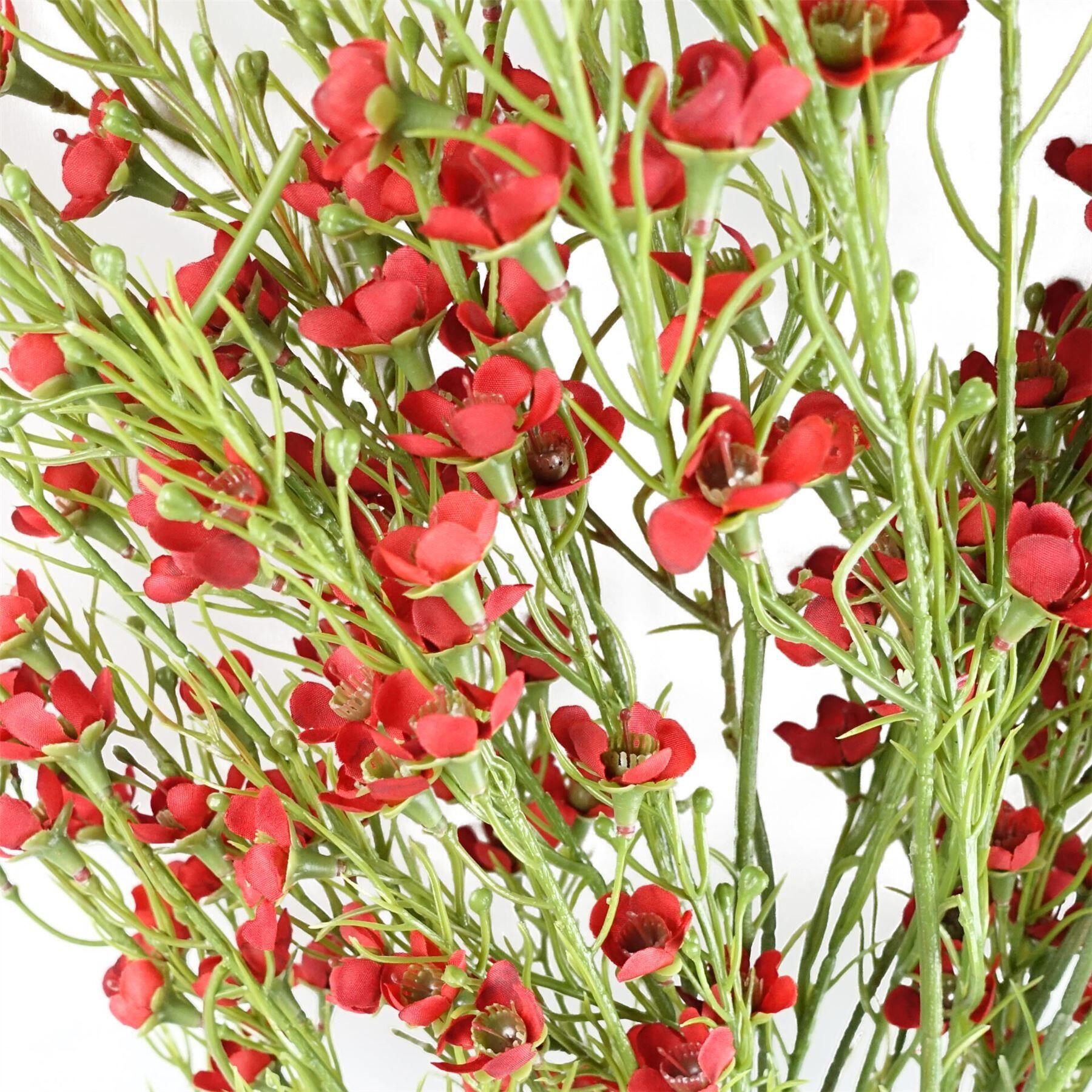 image of pack of 6 x 100cm artificial foliage stem with small flowers  red view 3
