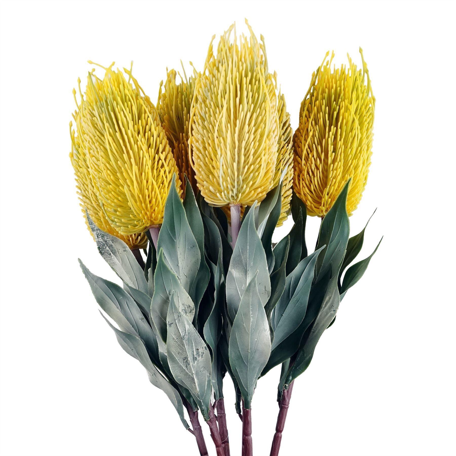 image of pack of 6 x 75cm banksia menziesii yellow flower stem artificial