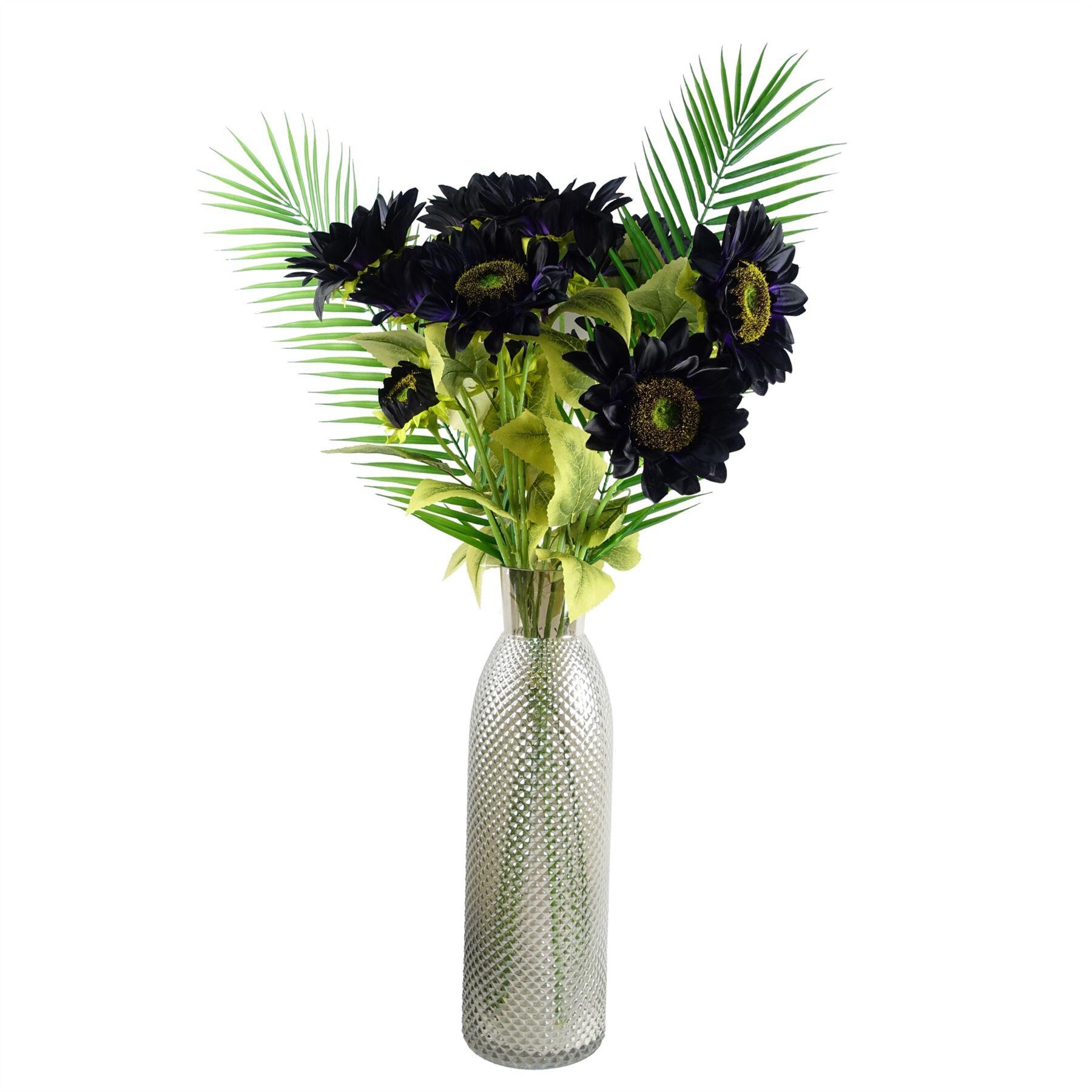 image of 100cm purple artificial sunflower arrangement glass vase