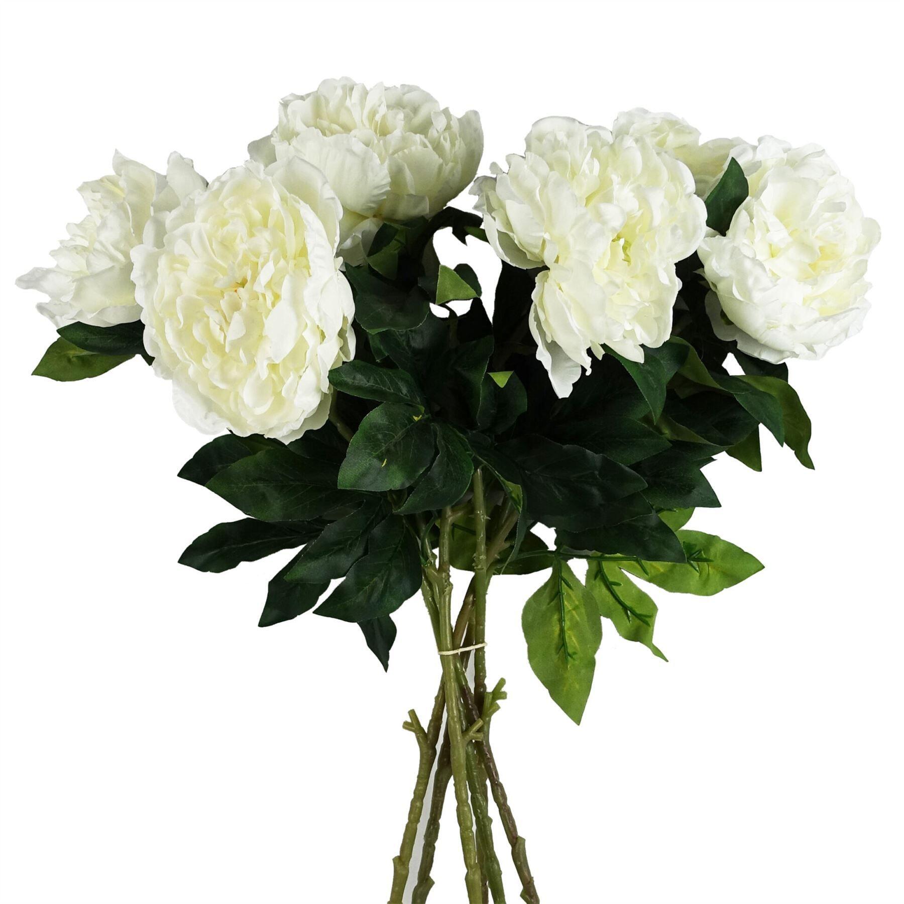 Pack of 6 x 80cm Artificial White Peony stems. White artificial peony stems.