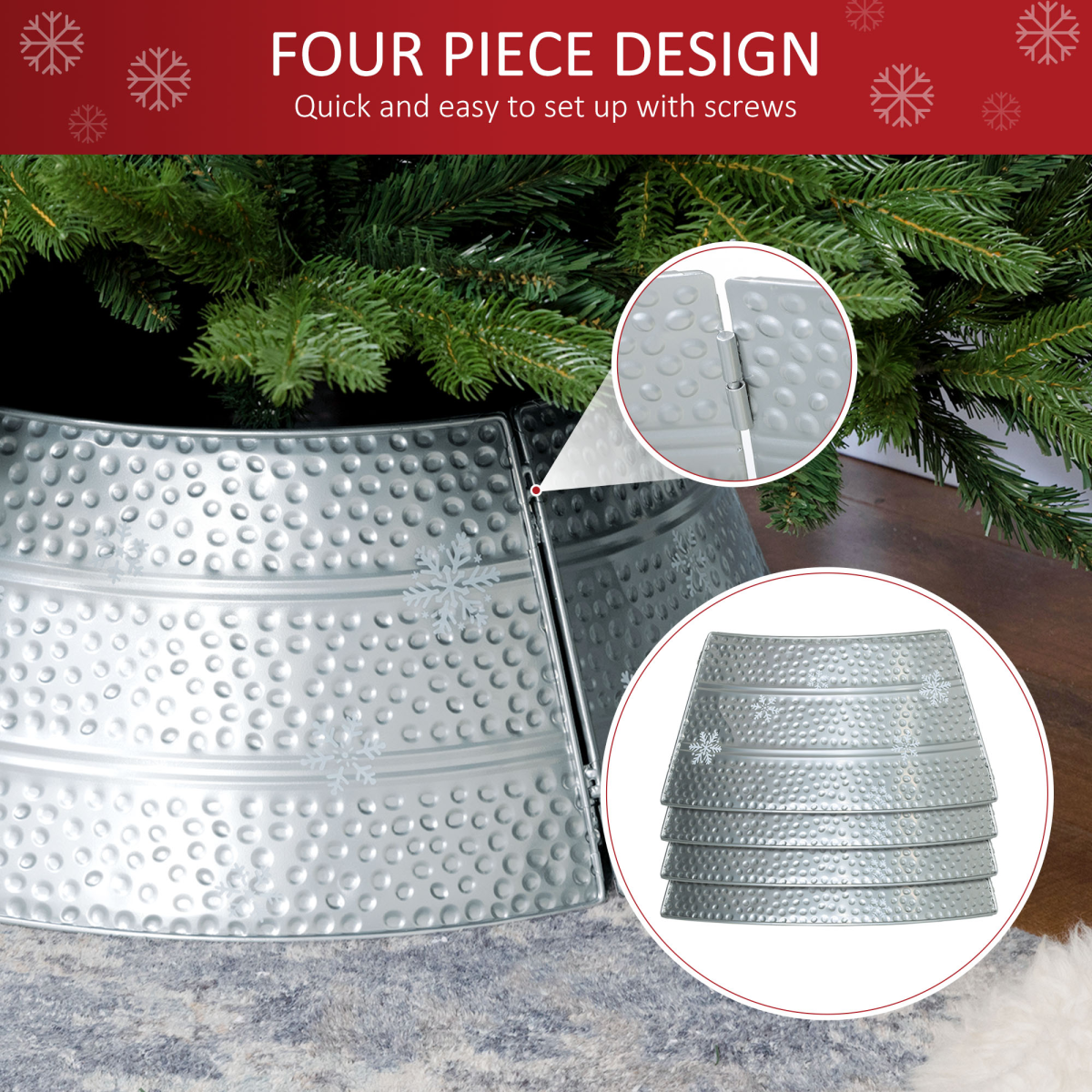 example of homcom 66cm christmas tree collar with hollow snowflake patterns silver in a setting