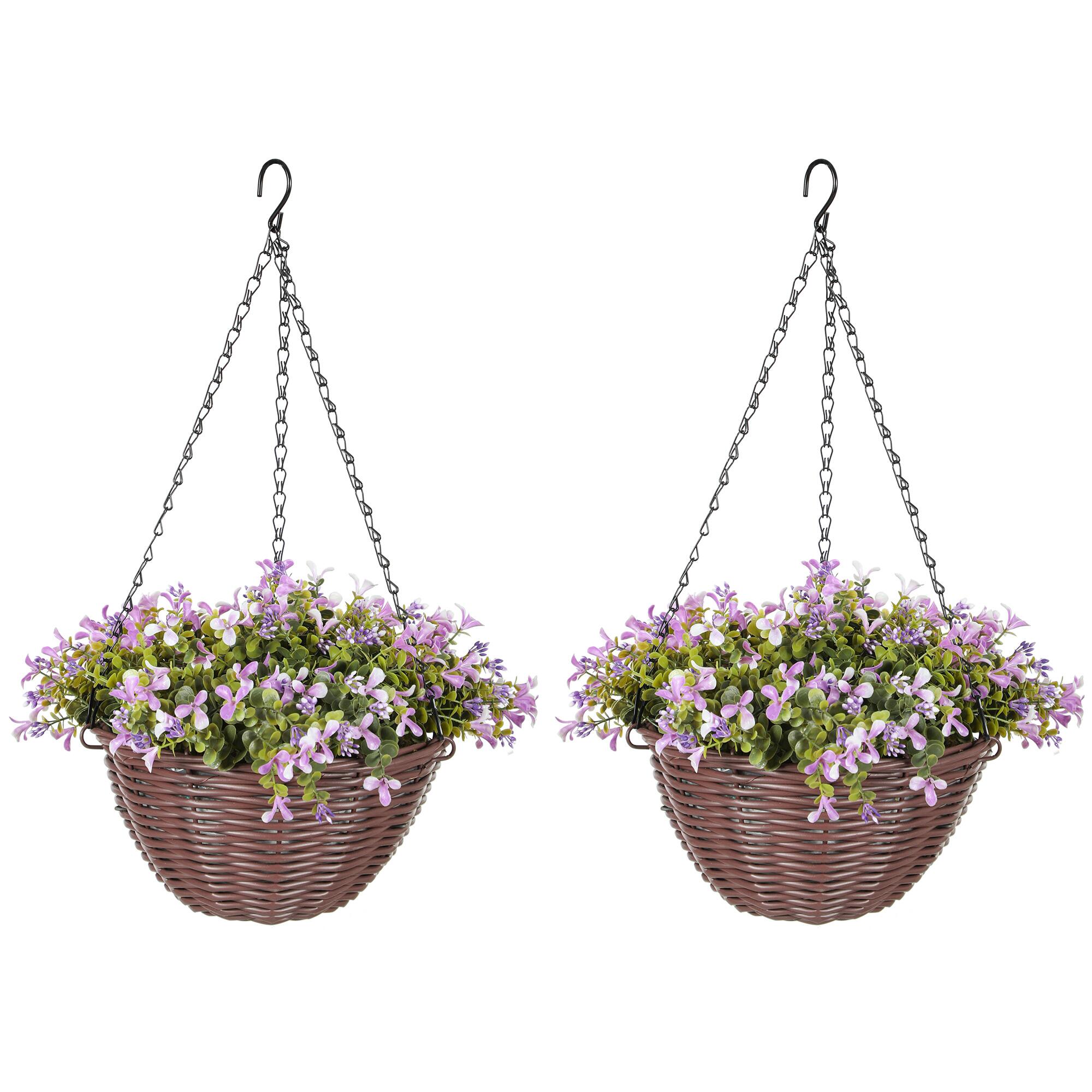 hOMCOM Artificial Flowers in Basket Set of 2 with 75 Leaves and 15 Flowers
