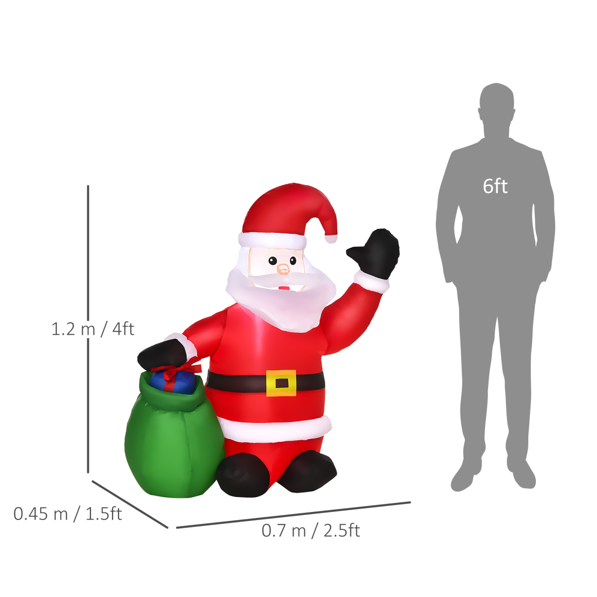 image of Inflatable Blow up Christmas Santa Claus 4ft LED Yard Decoration