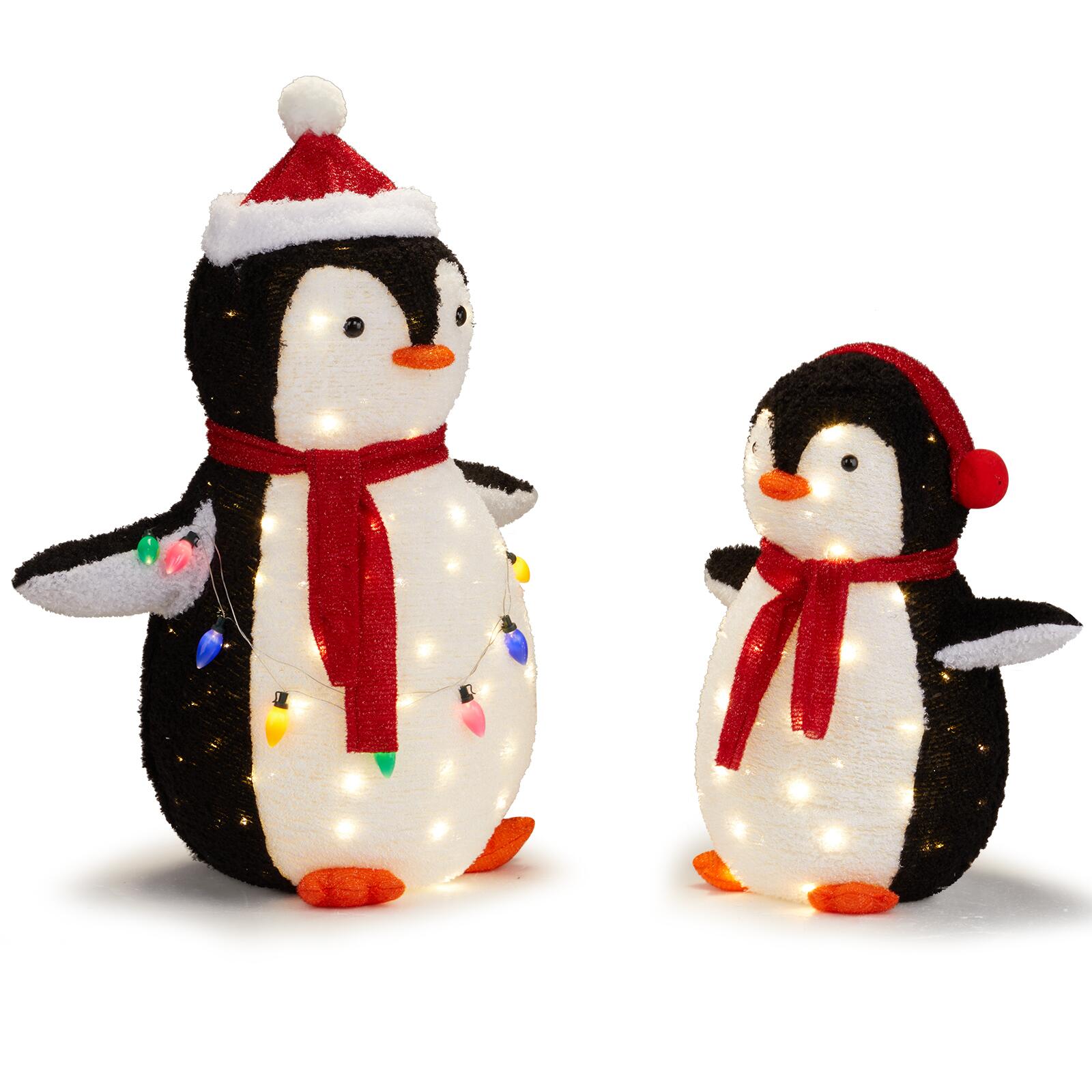 2-Piece Lighted Plush Penguins Christmas, Set of 2 Pre-lit Pull Up Penguins