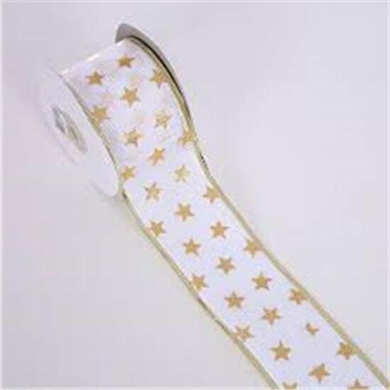 Christmas White Gold Stars Ribbon