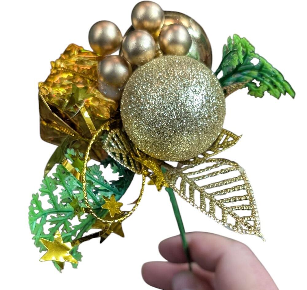 Christmas Artificial Pick - Cone Ball and Gold Berry