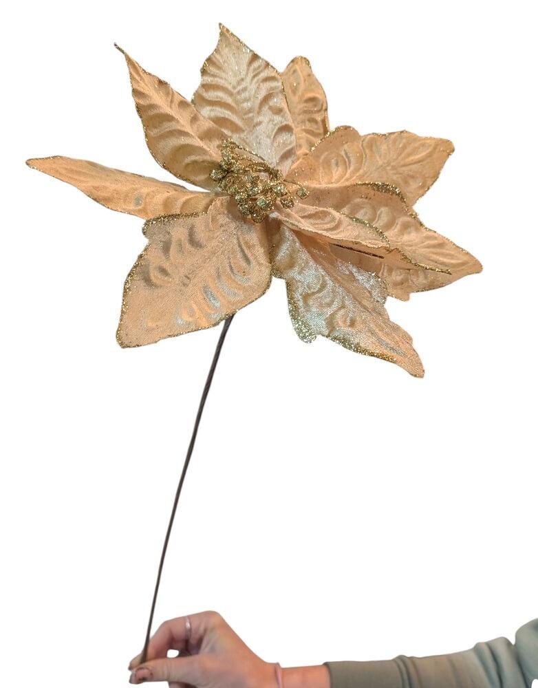 gold artificial poinsettia flower pick christmas