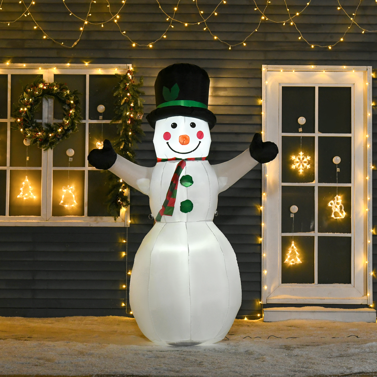 Close-up picture of 6.5ft Inflatable Snowman LED Christmas Xmas Air Blown, Outdoor on a clean background.