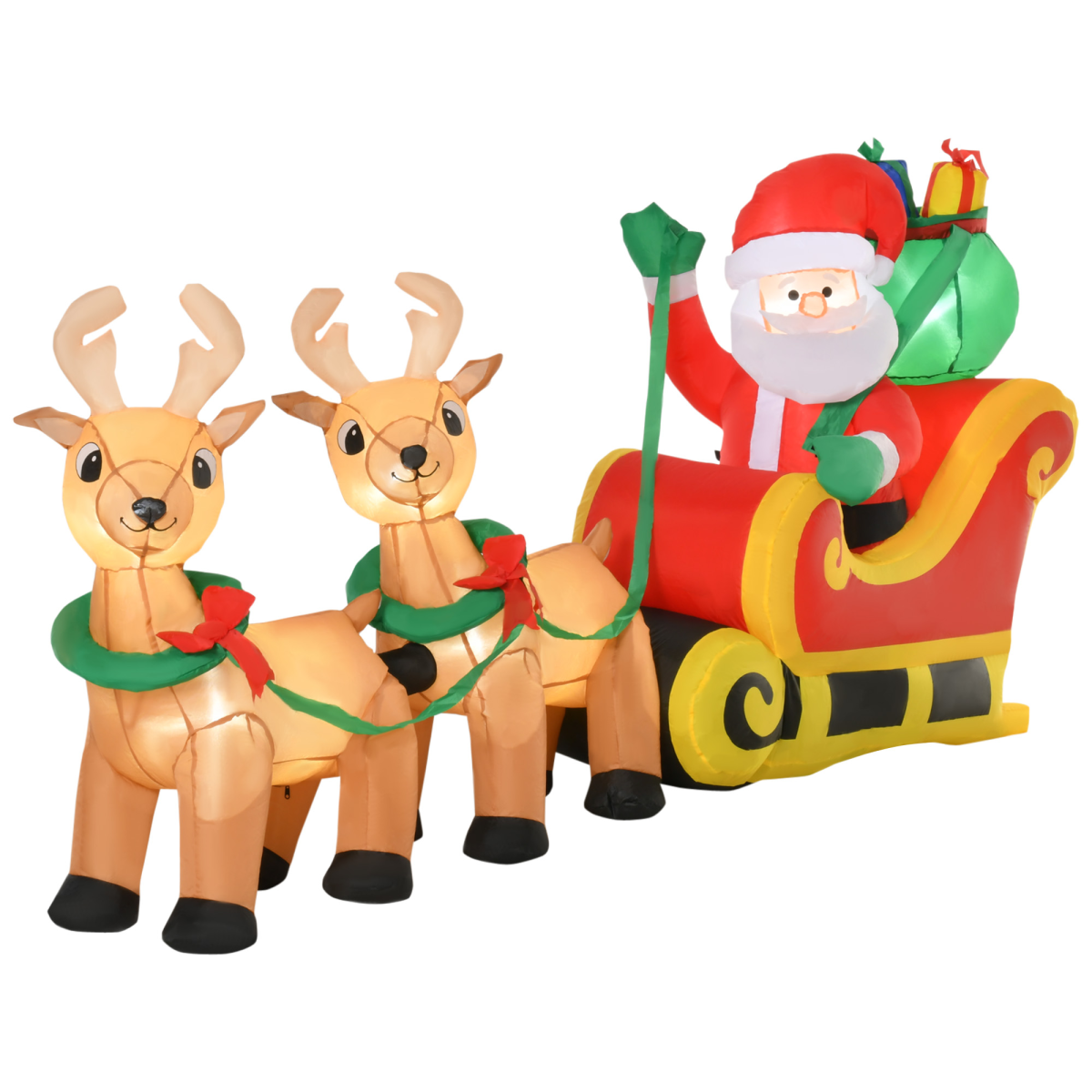 Detailed image of 3.5ft Christmas Inflatable Santa Claus on Sleigh, LED Indoor Outdoor, highlighting build and finish.