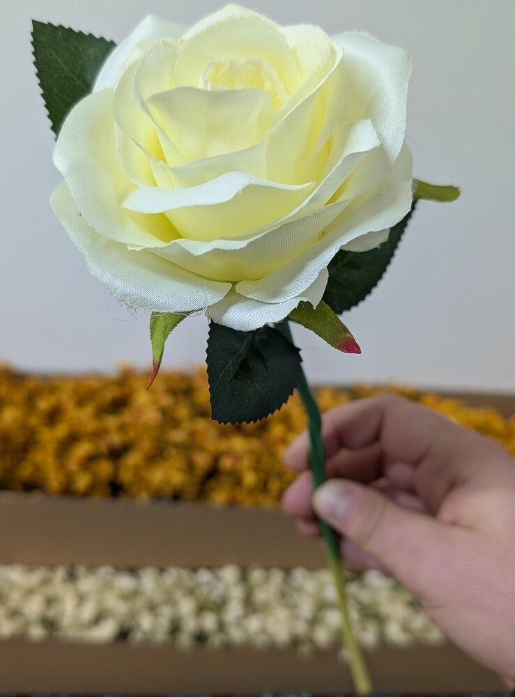 cream open rose stem artificial flower