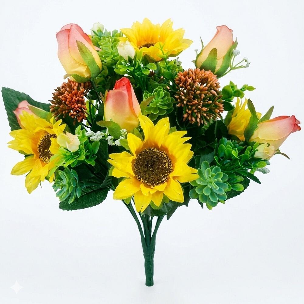 Artificial Flowers 38cm Sunflower and Rose Bouquet