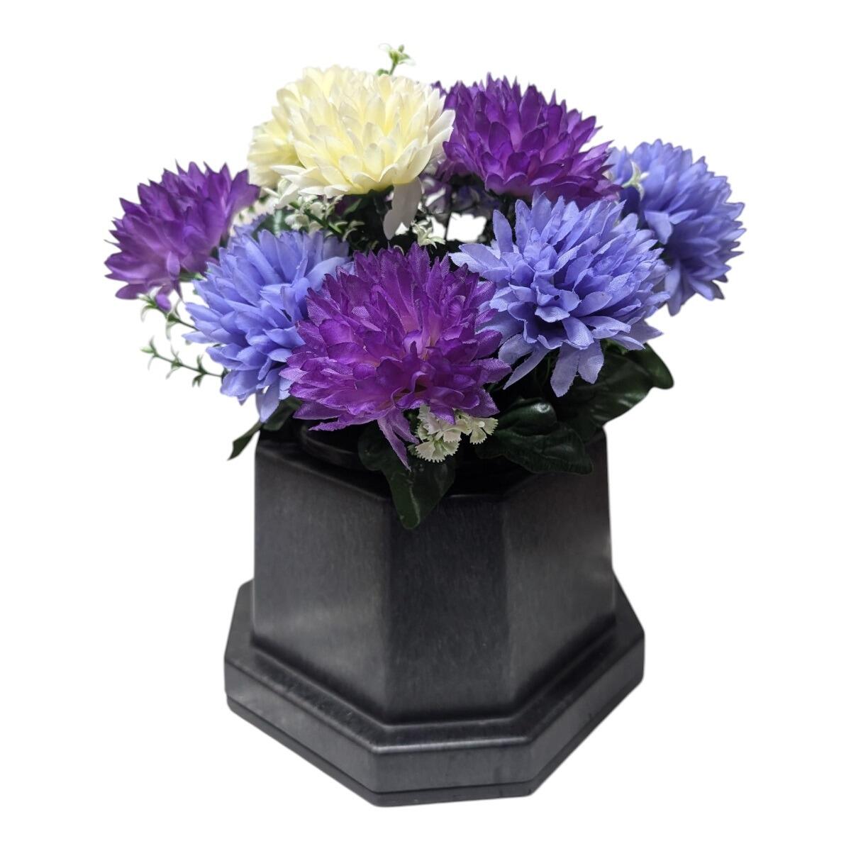 Grave Flower Arrangement in Memorial Base Lilac Chrysanthemum Mix