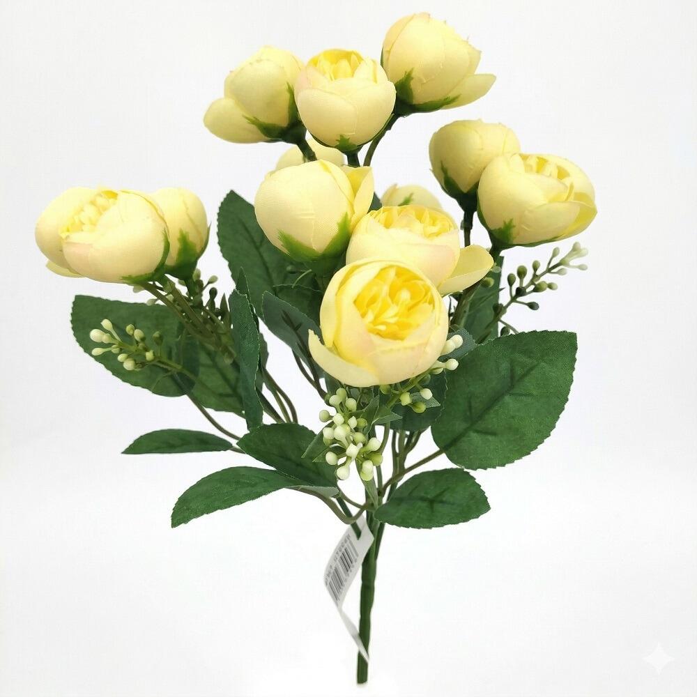 Artificial Flowers 31cm Peony and Berry Bush Lemon