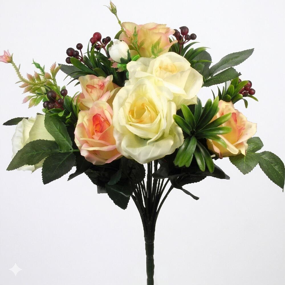 Artificial Flowers Open Rose Bouquet Peach Yellow
