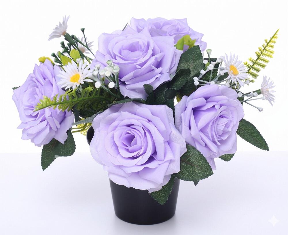 cemetery pot grave with roses artificial flowers