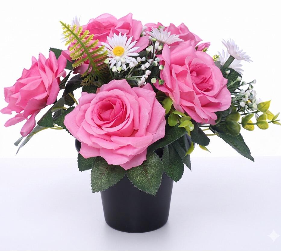 cemetery grave vase pot artificial flowers pink