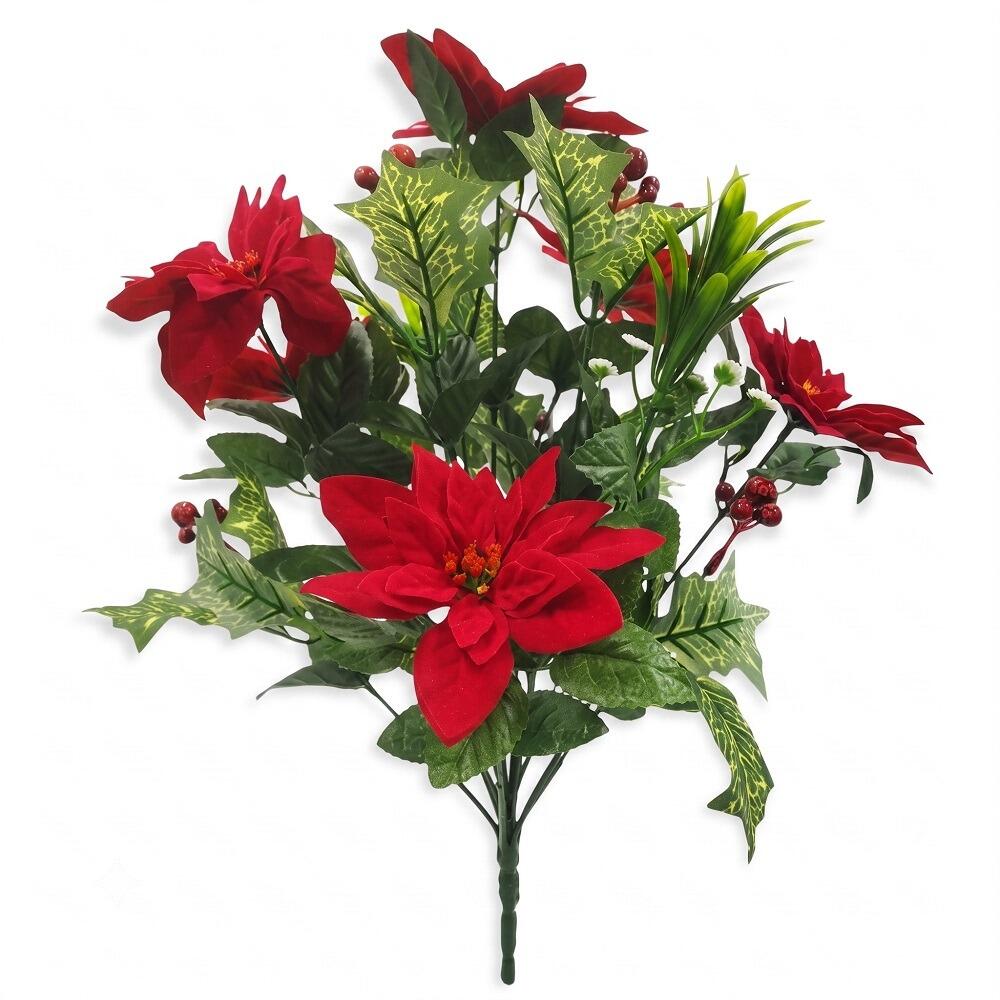 Artificial Flowers 44cm Christmas Poinsettia Bush Red