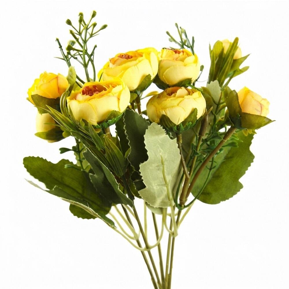 artificial flowers small 24cm ranunculus bunch yellow