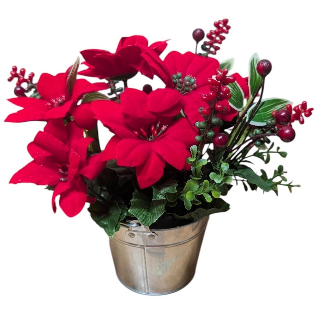 Artificial Pot with Flowers Table Centrepiece Red Poinsettia