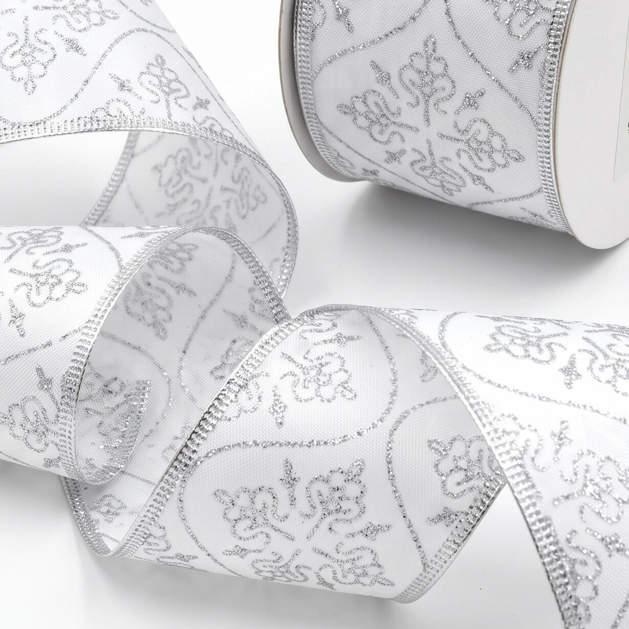 silver swirl christmas ribbon roll wired metallic
