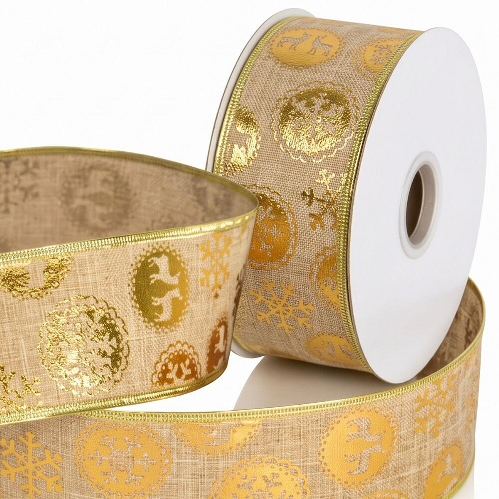 gold christmas ribbon full roll metallic wired