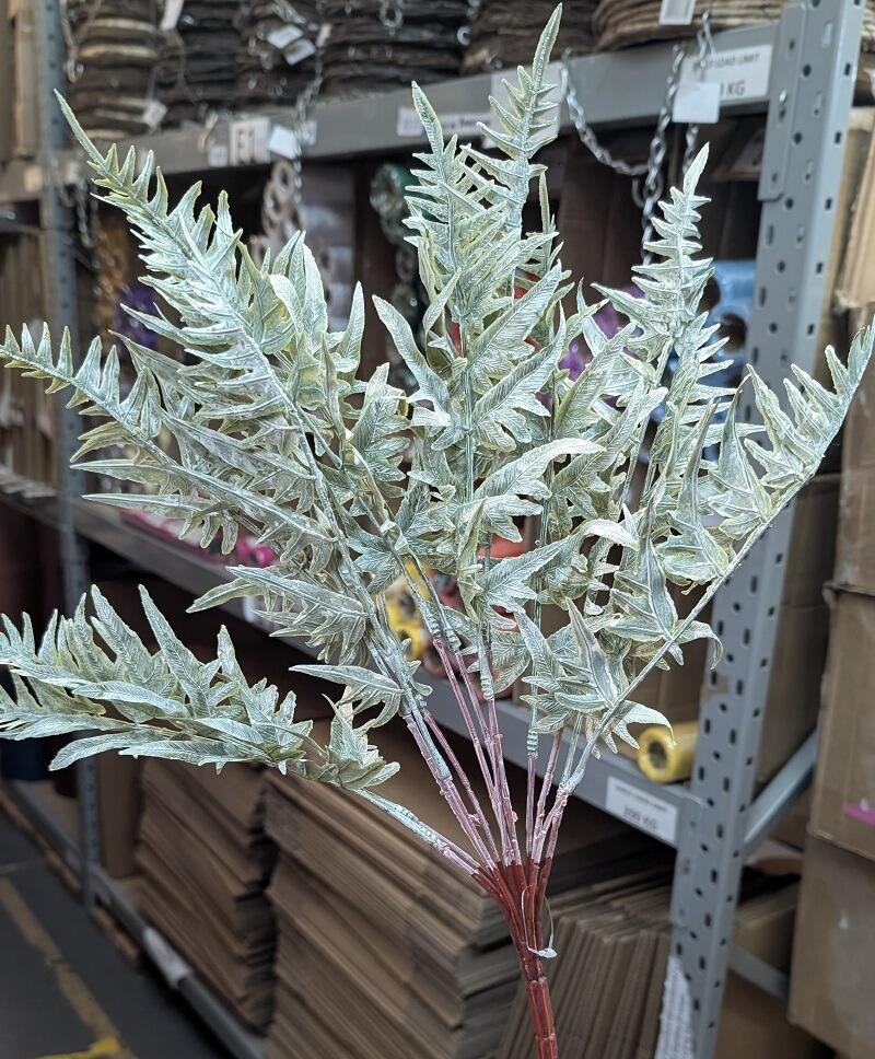 artificial foliage greenery frosted snowy stem fern