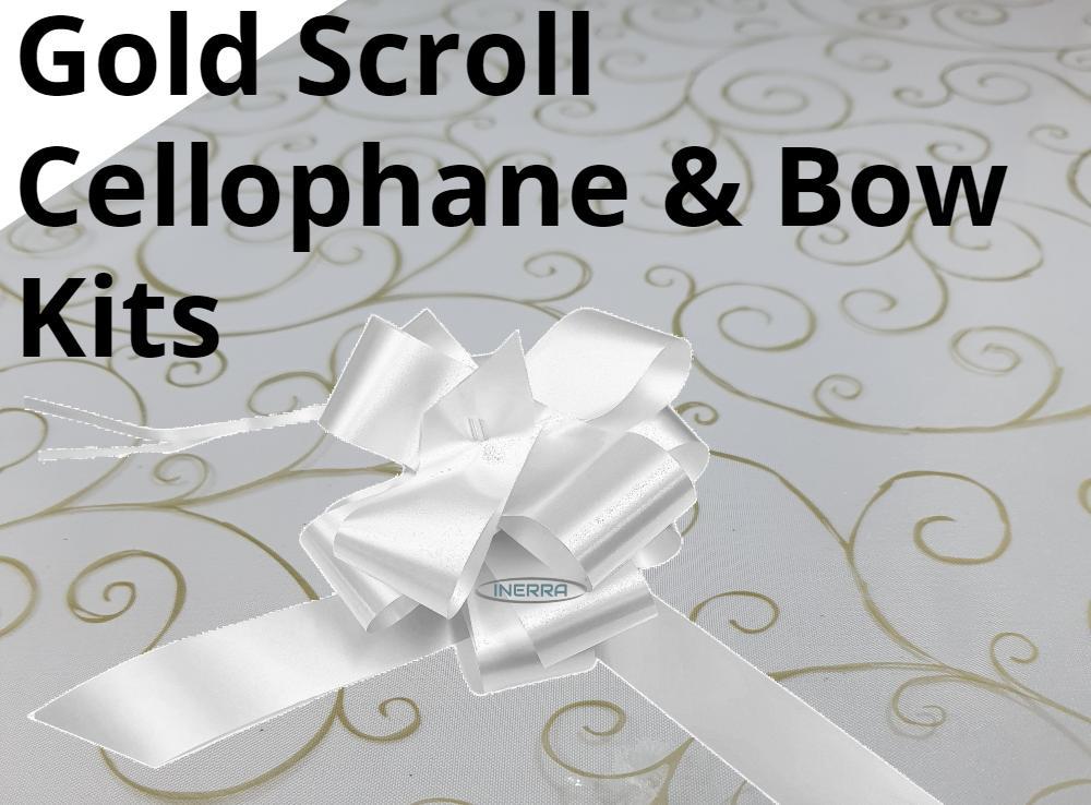 hamper wrapping kit gold scroll cellophane wrap bow