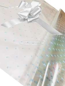 pearl blue dot cellophane baby shower gifts hamper basket wrapping cellophane and bow