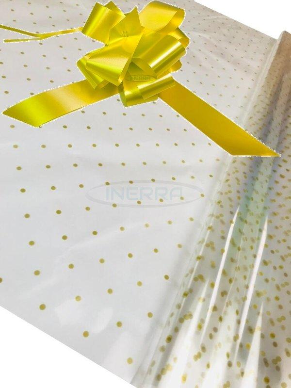 yellow Hamper Cellophane and Large Aqua Bow for Wrapping Hampers