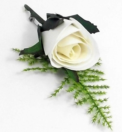 ivory buttonhole rose fern flower mens suit wedding bridal