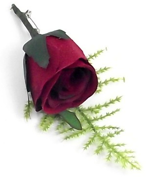 red buttonhole fern rose flower pin wedding corsage