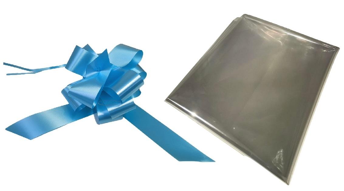 hamper wrapping kit clear cellophane baby blue