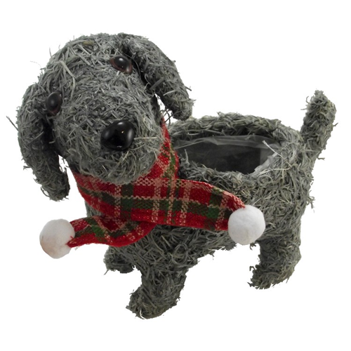 22cm NATURAL SALIM CHRISTMAS DOG PLANTER WITH PLASTIC LINING