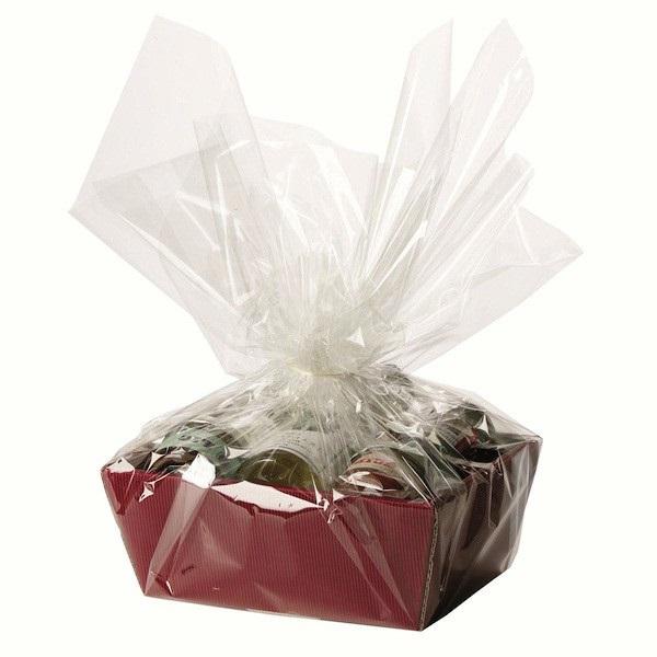 hamper wrapped in cellophane
