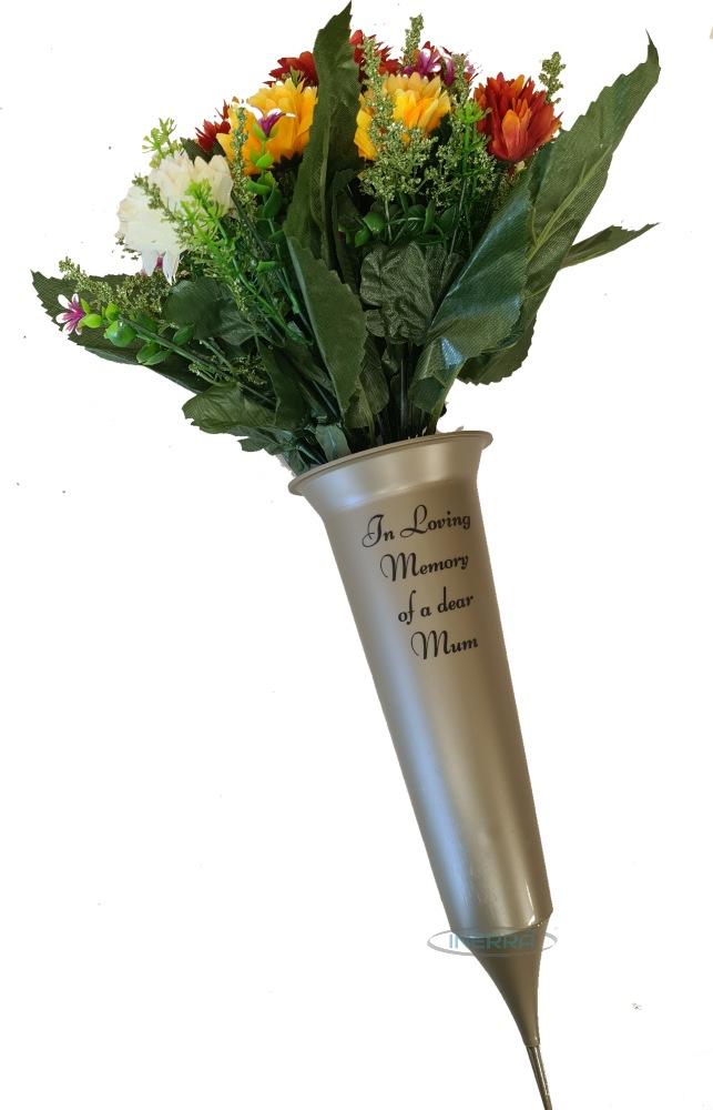 mum grave vase with flowers