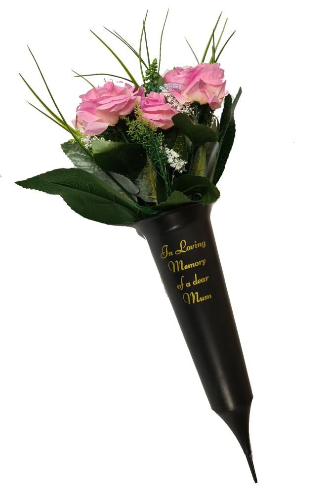 black grave vase with flowers