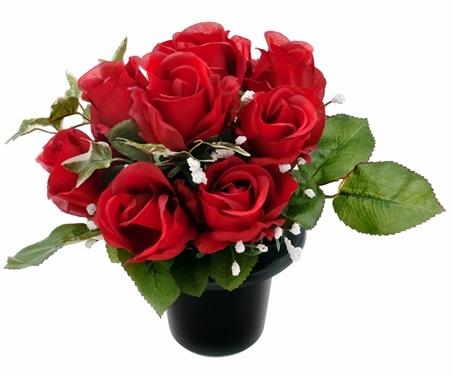 grave pot with artificial flowers roses red vase tributes memorial