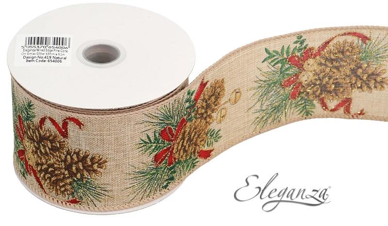 ribbon with pine cones holly pattern design