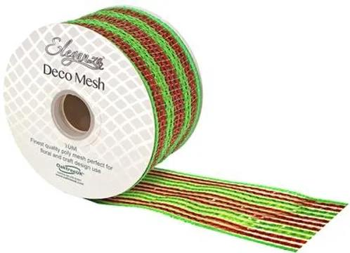 red green stripe deco mesh