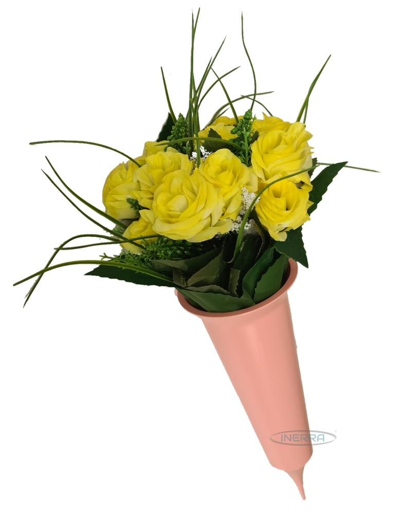 graveside grave vase pink spike with yellow roses artificial flowers